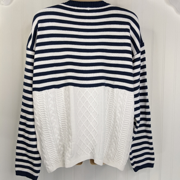 ORVIS Navy White Preppy Stripe Cable Knit Sweater Sz L - Picture 9 of 15